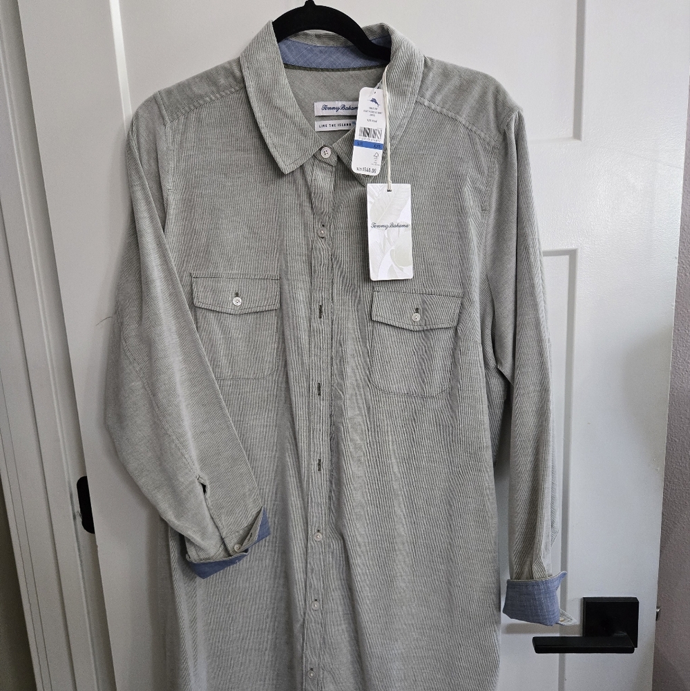 Tommy Bahama Gray Long Sleeve Cuffed Shirt Dress